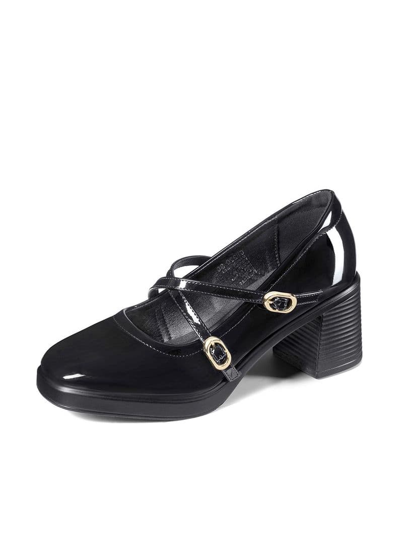 Zapatos Taco Casual PU Acharolado Mujer Cuadrado Weide GH220 Negro CL 35