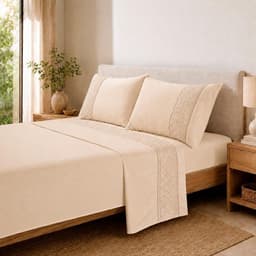 Juego de Sabanas 180 Hilos Broderie Beige King Beige Natural