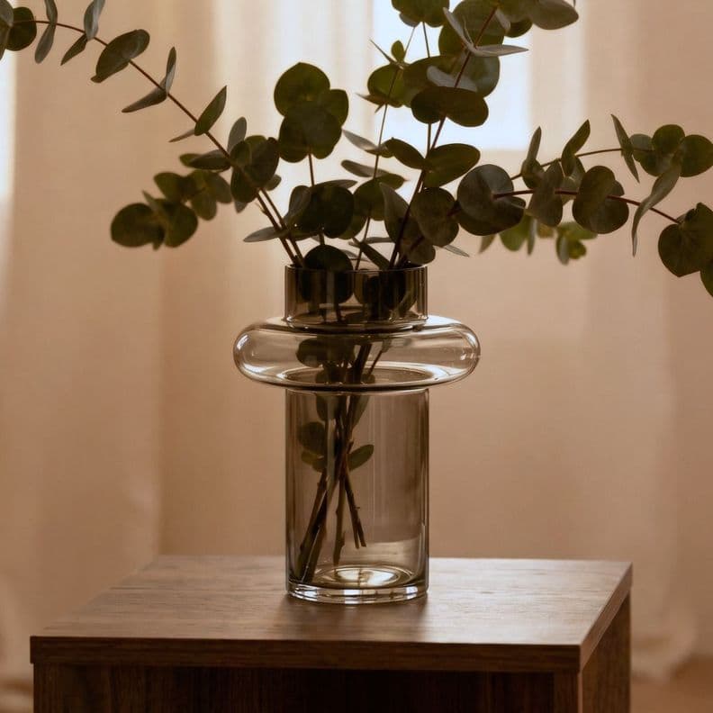 Florero de Vidrio Ambar Anillos Gastado Cafe