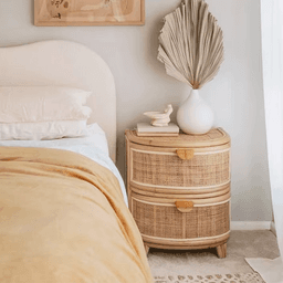 Velador de Rattan con Cajones Cafe