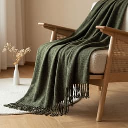 Manta Decorativa Tono Verde con Flecos