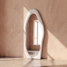 Espejo decorativo de cuerpo entero tapizado en terciopelo blanco para dormitorio