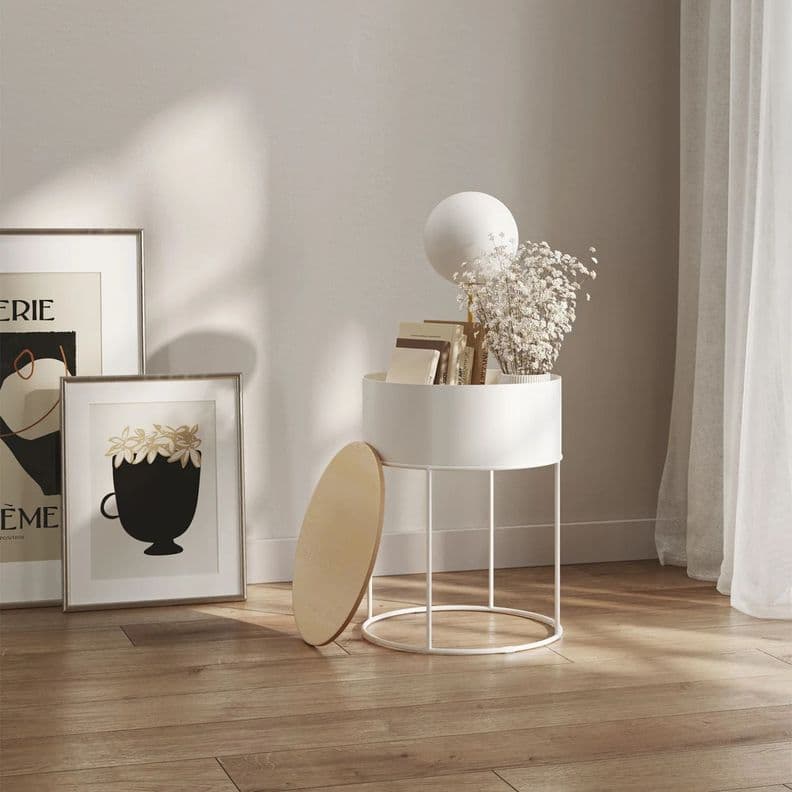 Mesa de Centro Auxiliar Blanca con Cajon Blanco