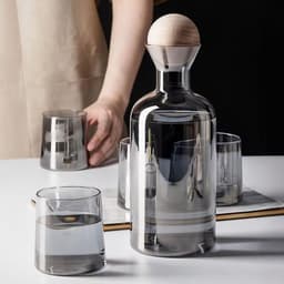 Set Vasos Conjarra De Vidrio Decantador Lujoso Gris 4 Uni Gris Plateado