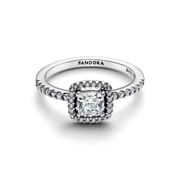 Anillo Halo Cuadrado Brillante en Plata 50