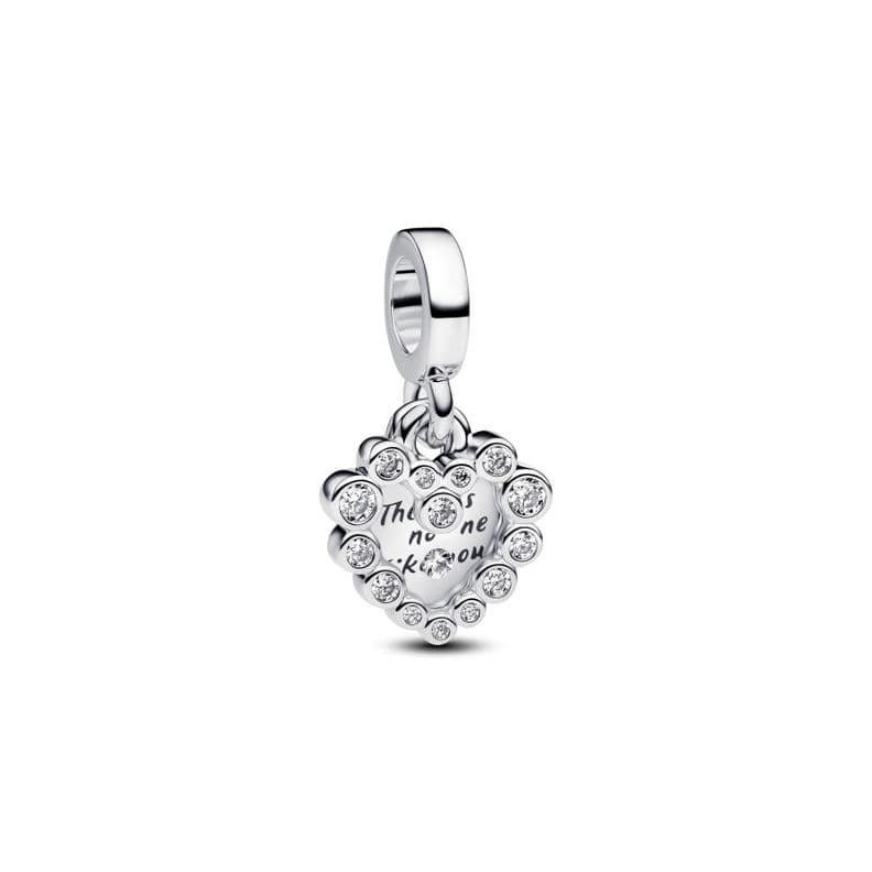 Charm Colgante Doble Corazon Brillante Plata