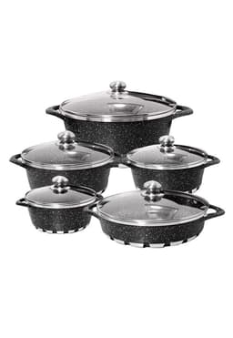 Bateria Cocina 10 Piezas Altas Granito Antiadherente Negra Negro 20