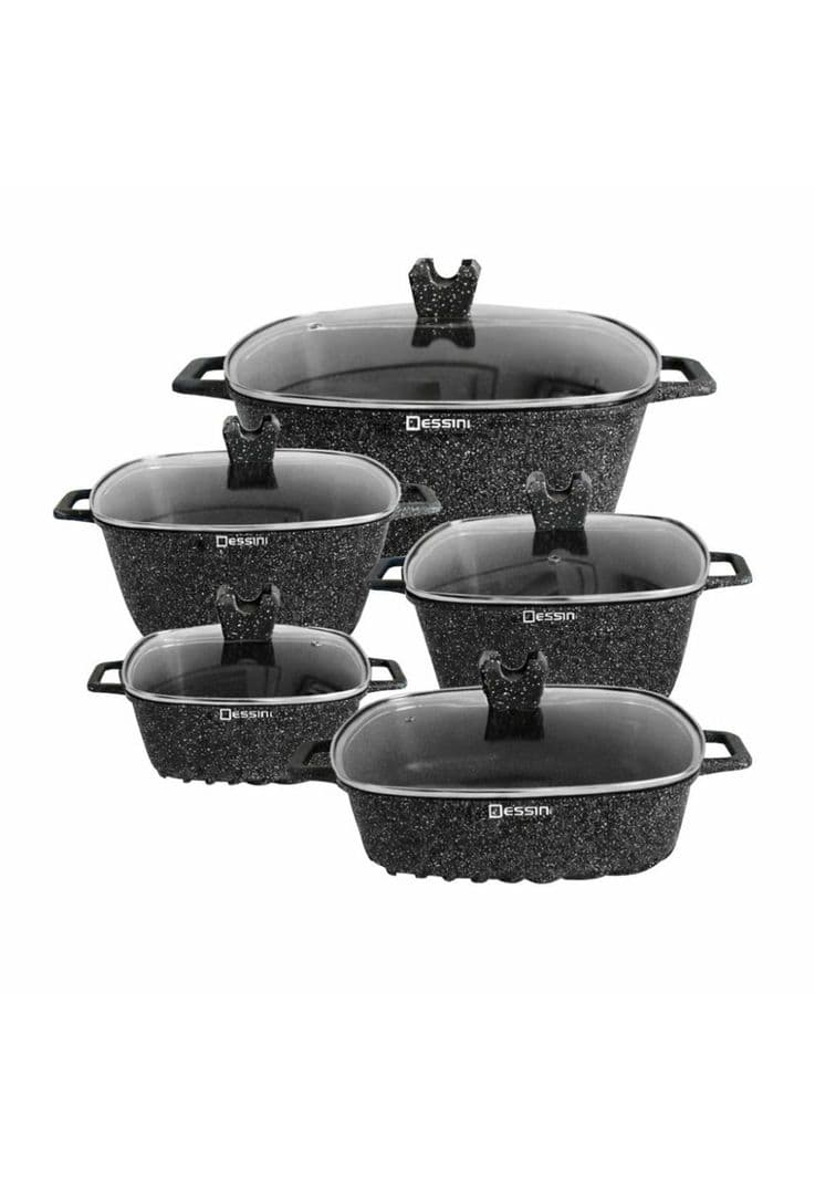Juego de Ollas Granito 10 Piezas Antiadherente Premium Negr Negro