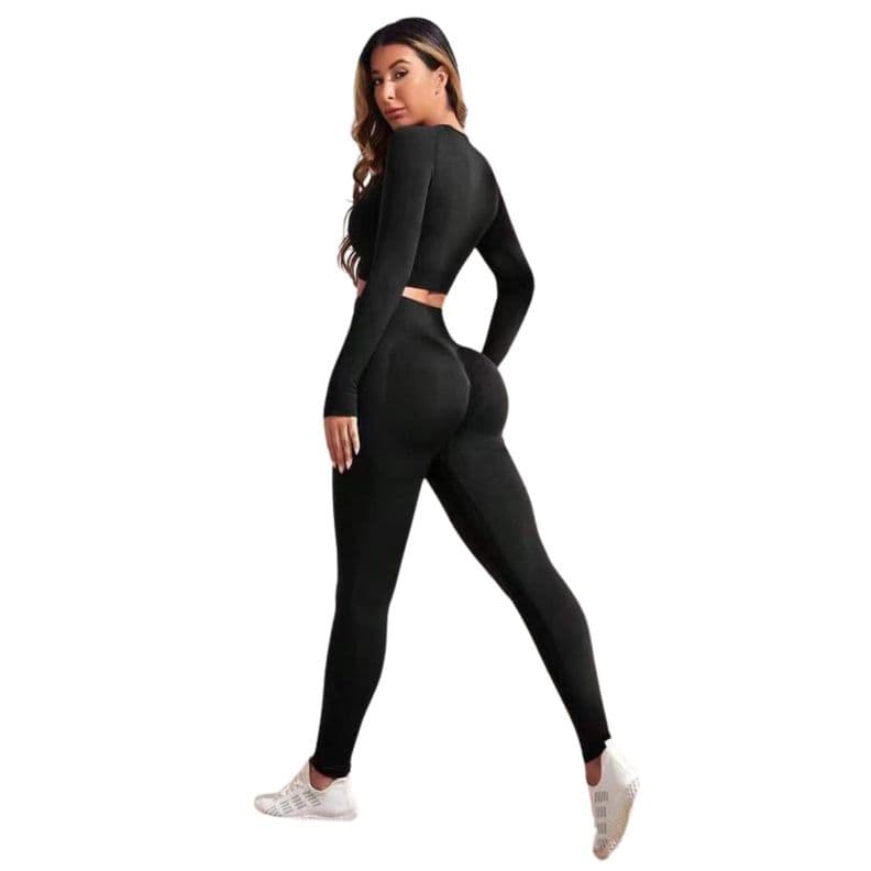 Conjunto Push Up Manga Larga Tiro Alto Negro S