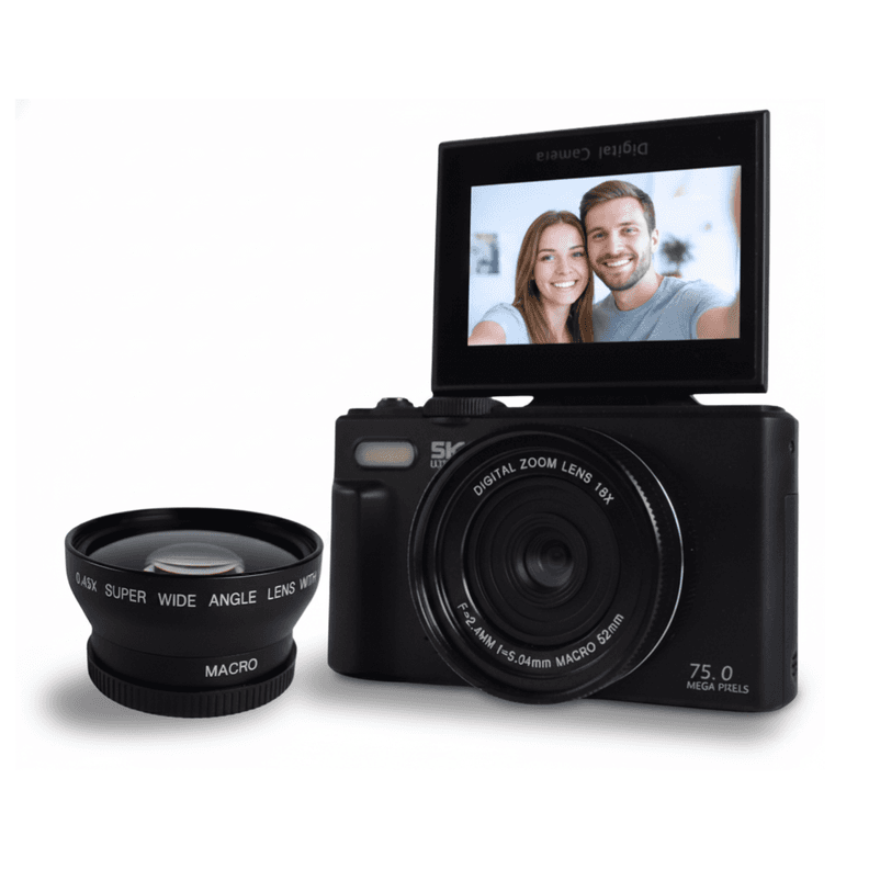 Camara digital 5K 75MP pantalla abatible con wifi 64 GB + accesorios Negro