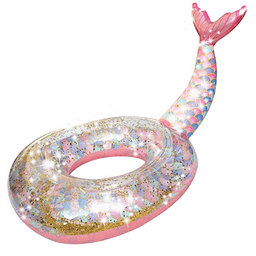 Flotador De Sirena Inflable Con Purpurina De 90cm Rosado