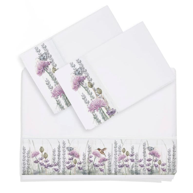 Juego de Sabanas King Jardin Silvestre Lila Blanco