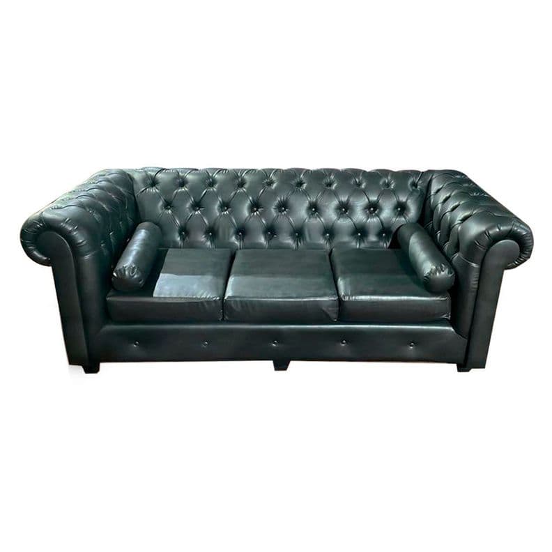 Sofa Chestefield Negro CueroPU 3C Pmetal