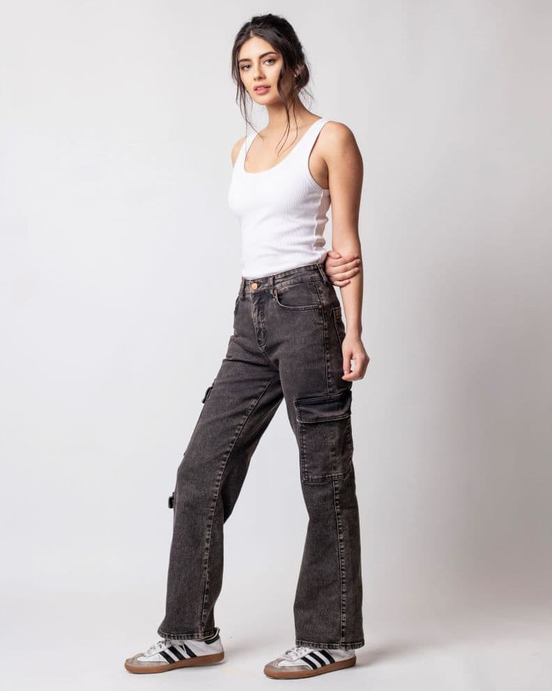 Jeans Cargo matizado Negro 34
