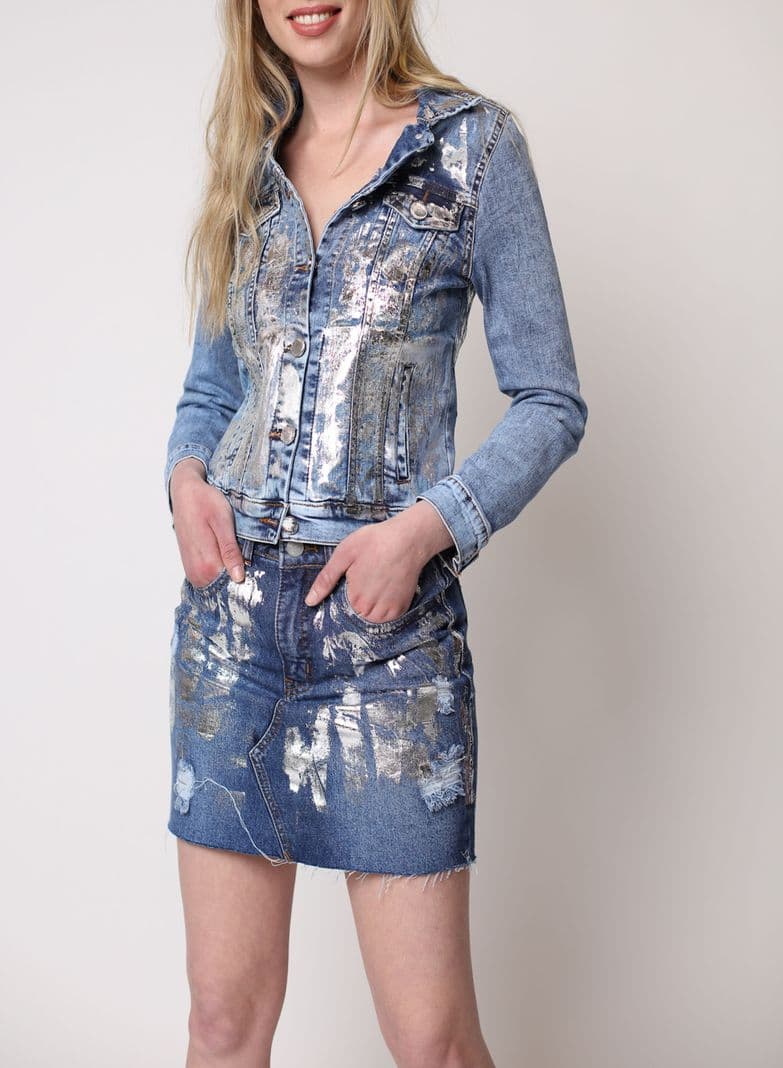 Chaqueta Hilda Metalizada Plata Celeste L