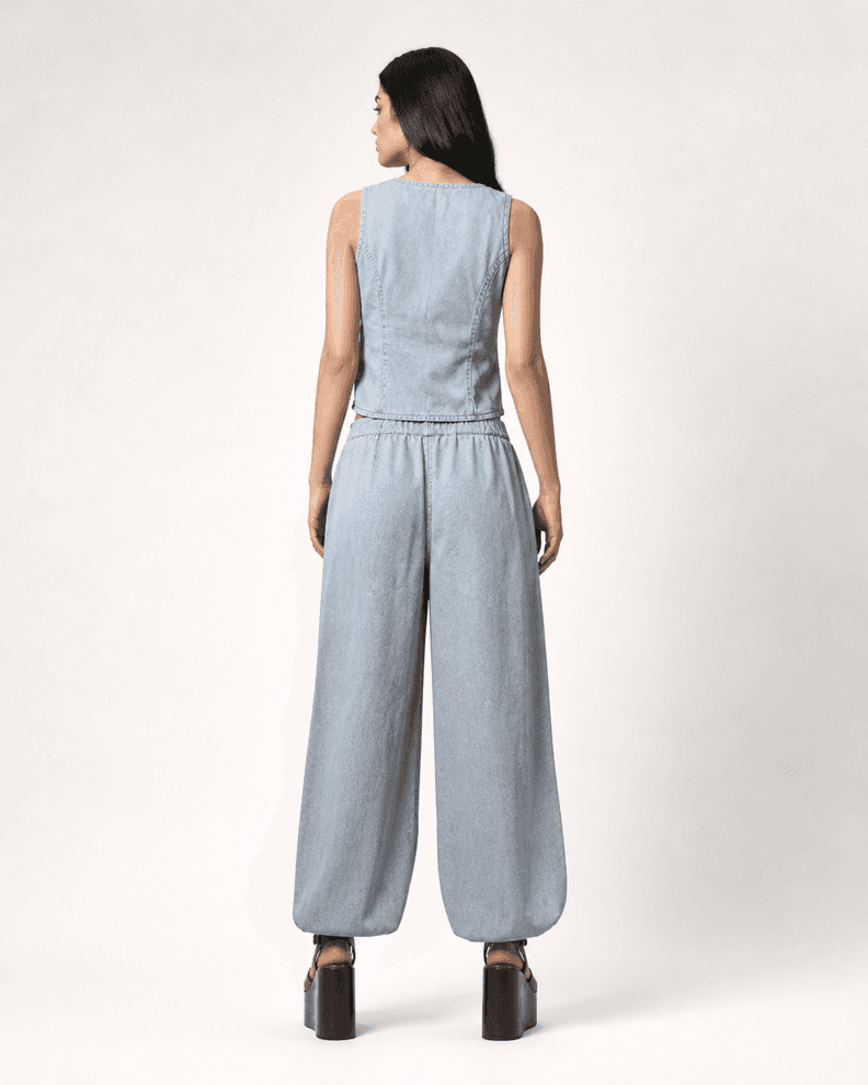 PANTALON DENIM BALLOON CELESTE 42