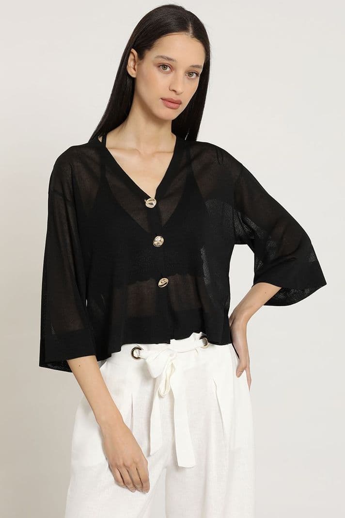 Cardigan punto, semitransparente, negro Liola L