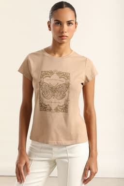 Polera Algodon Con Estampado, Camel Liola Cafe L