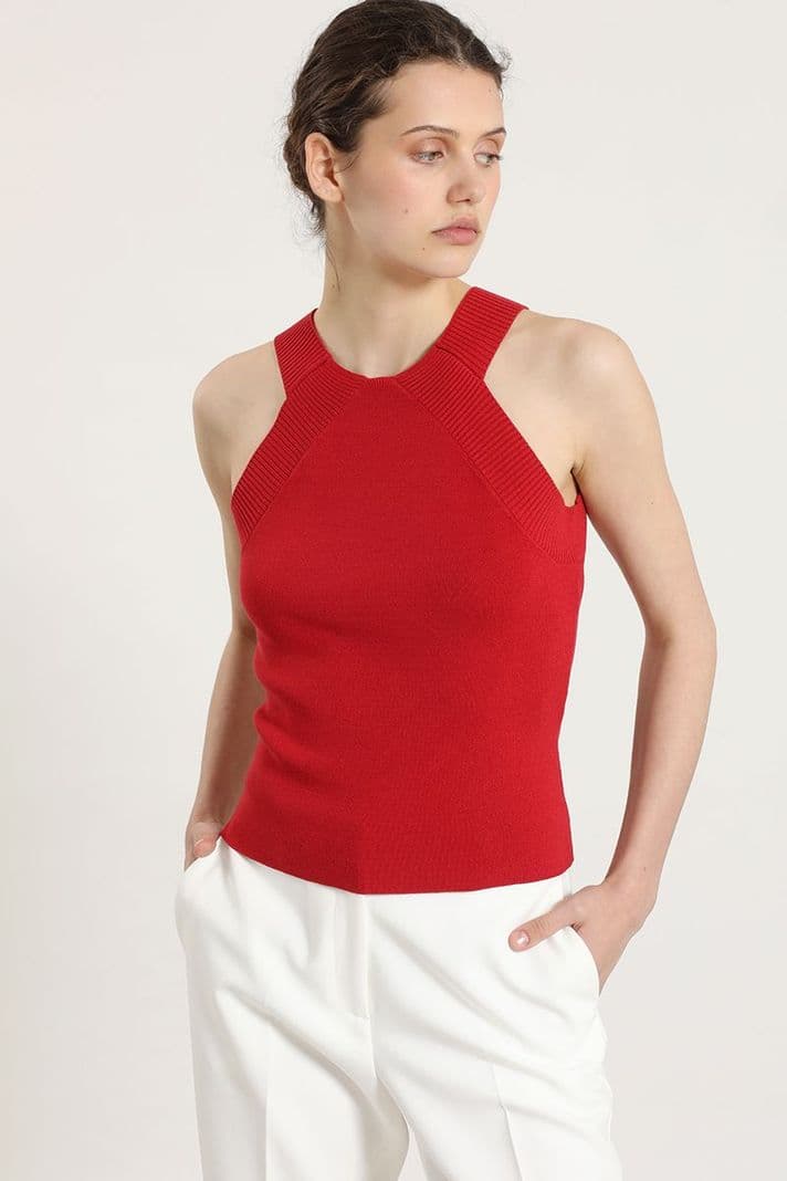 Top punto, halter, rojo Liola S