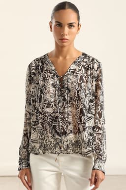 Blusa Estampada Hilo Metalizado, Negro Liola L