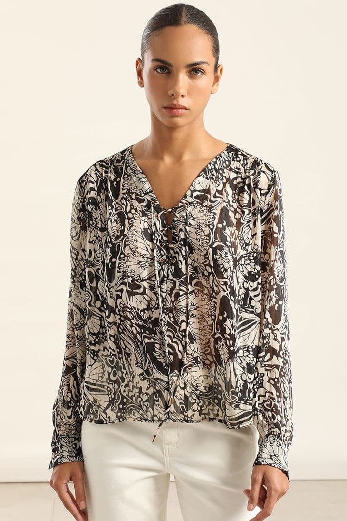 Blusa Estampada Hilo Metalizado, Negro Liola L