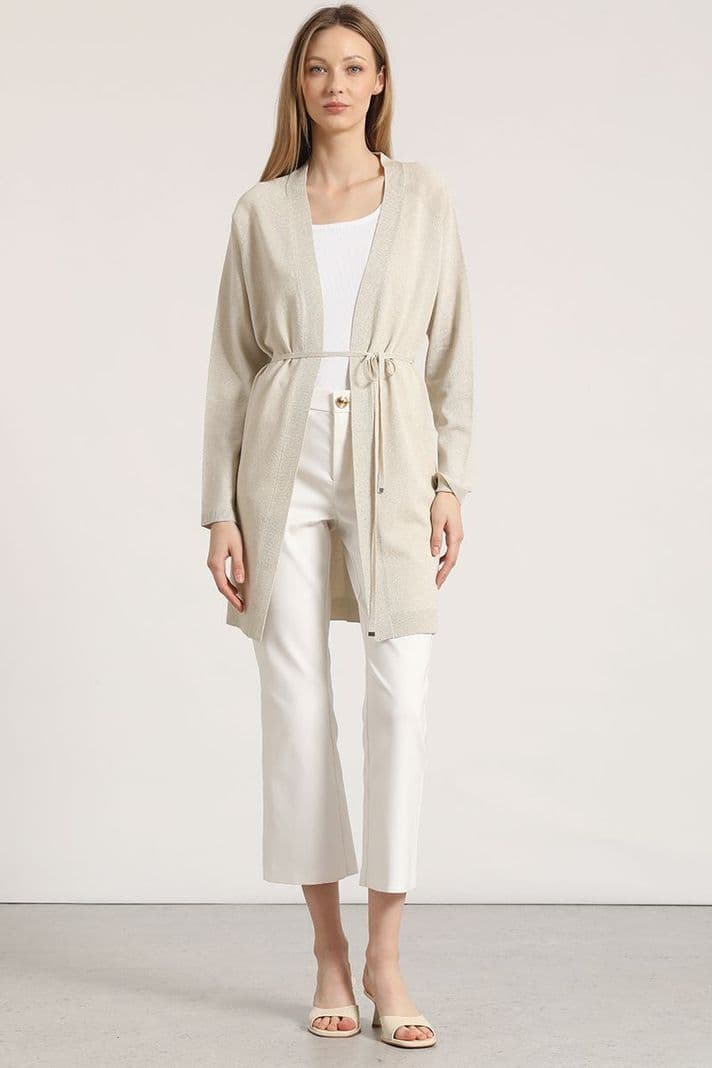 Tapado largo con hilo metalizado Liola mujer beige XL