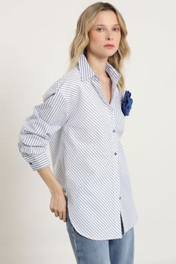 Blusa poplin, pin flor, azul Liola S