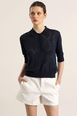 Jersey punto, cuello camisero, azul Liola Azul Marino M
