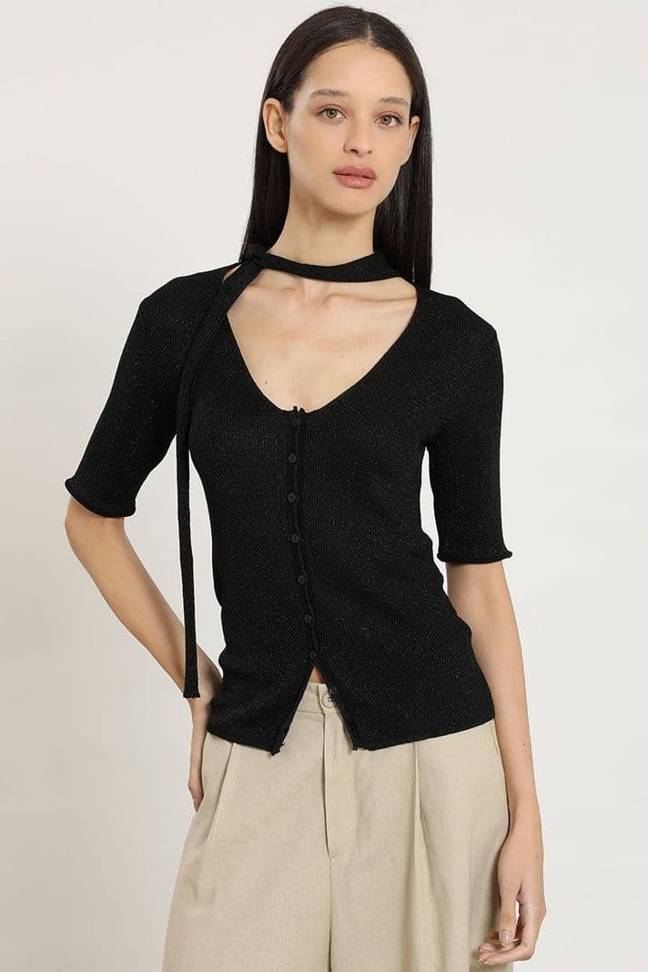 Cardigan punto, lazo cuello, negro Liola S