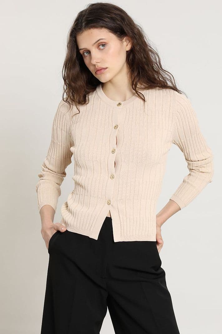 Cardigan punto, boton fantasia, beige Liola M
