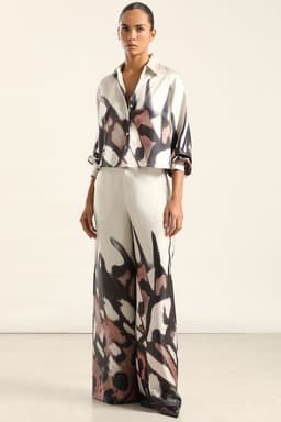 Pantalon Ancho, Satin Estampado, Beige Liola 42