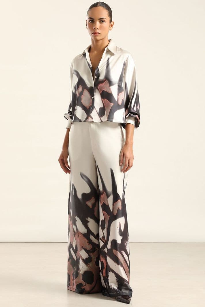 Pantalon Ancho, Satin Estampado, Beige Liola 44