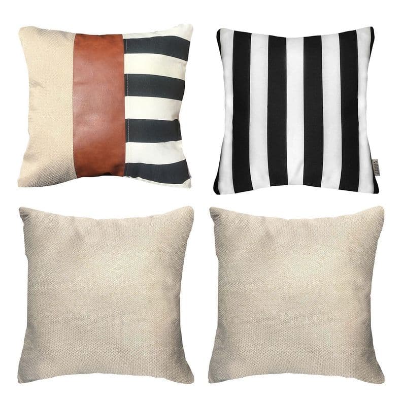 PACK 4 FUNDAS COJIN DECORATIVO ECOCUERO RAYAS NEGRO 50X50 Beige