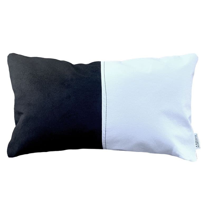 Cojin Decorativo EcoCuero Blanco y Negro 50x30 Relleno