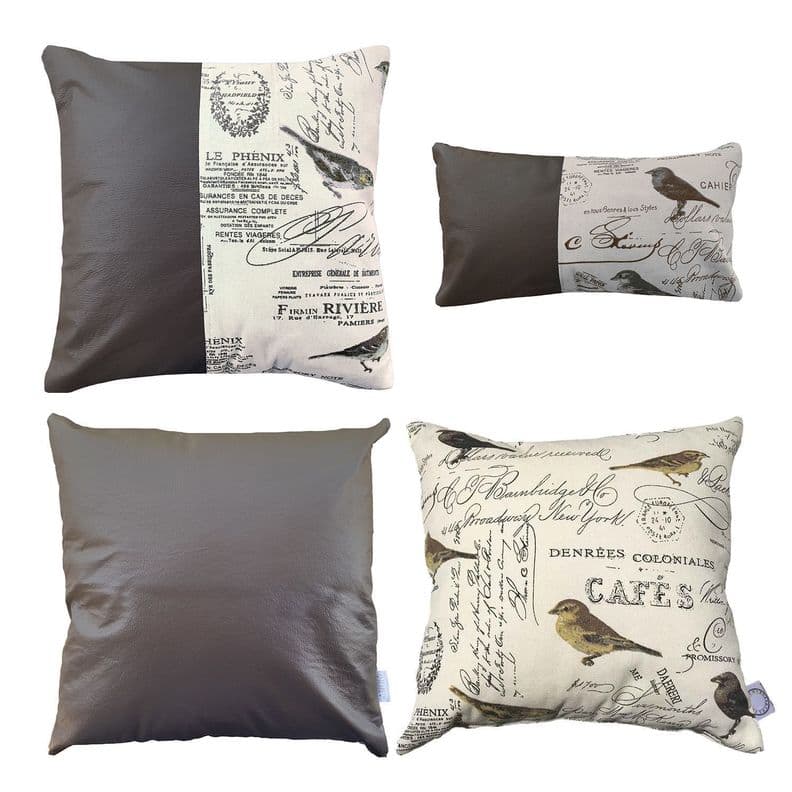 PACK 4 FUNDAS COJIN DECORATIVO ECOCUERO AVES CAFE 50X50 Beige