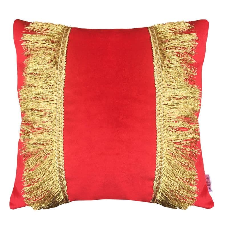 FUNDA COJIN DECORATIVO DISENO FESTIVO ROJO Y DORADO 50x50