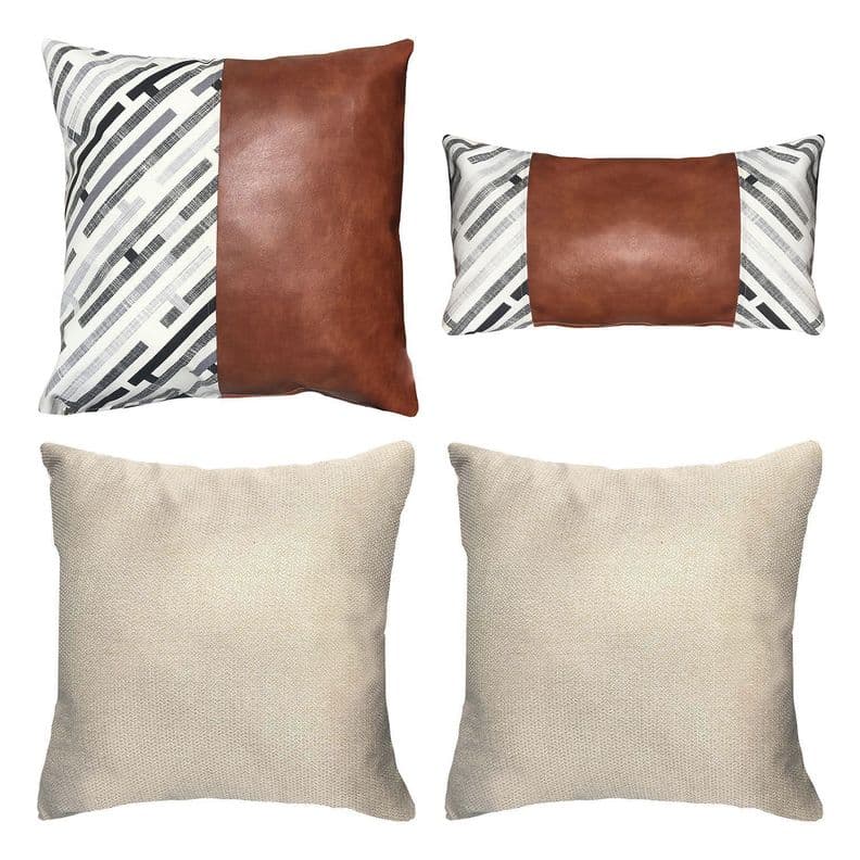 PACK 4 FUNDAS COJIN DECORATIVO ECOCUERO NEGRO CAFE 50X50 Gris