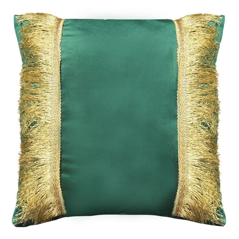 COJIN DECORATIVO DISENO FESTIVO VERDE Y DORADO 50x50 RELLENO