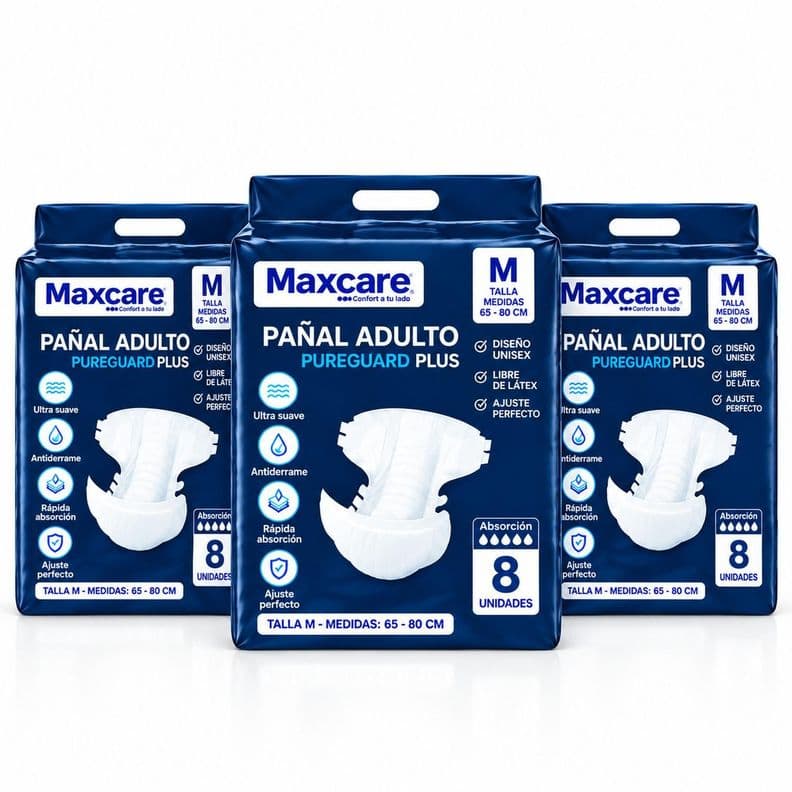 Pack 3 Panal Adulto Maxcare Plus Talla M - 24 Unidades Blanco S-M