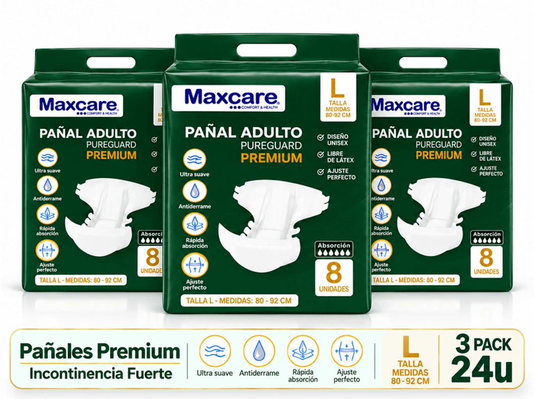 Pack 3 Panal Adulto Maxcare Premium Talla L - 24 Unidades Blanco