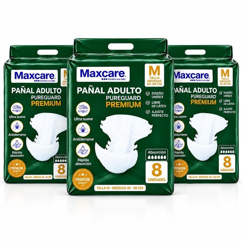 Pack 3 Panal Adulto Maxcare Premium Talla M - 24 Unidades Blanco M-L