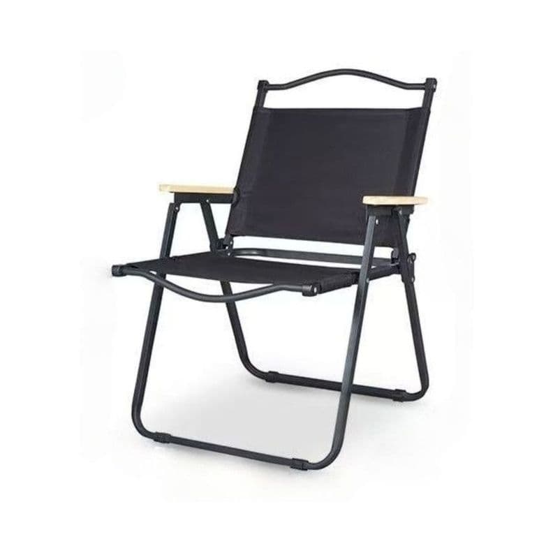 Silla Plegable Reforzada 135Kg con posa brazos de Madera para Camping Playa Negro
