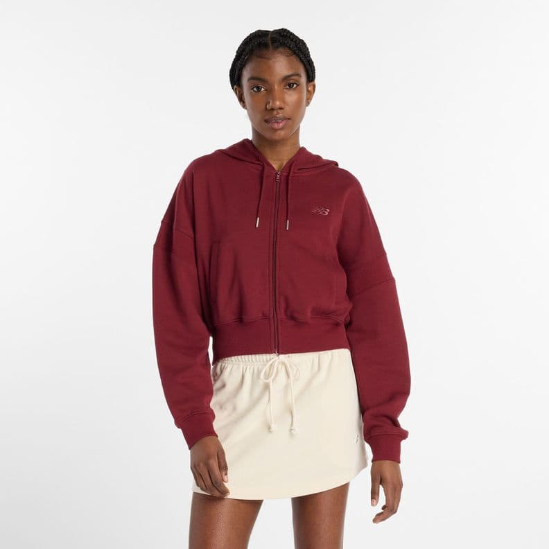 Poleron Lifestyle Mujer New Balance French Terry Full Burdeo Morado M