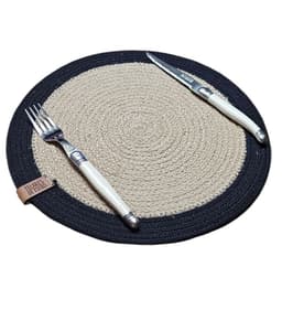 Set 6 Individuales 33 cm Mesa Terraza Mantel Yute Algodon Hecho a Mano Natura/Negro