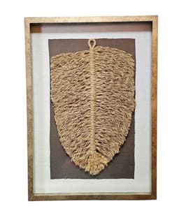 Cuadro Hoja Yute Natural Marco Dorado con Vidrio 50x32 Hecho a Mano Macrame