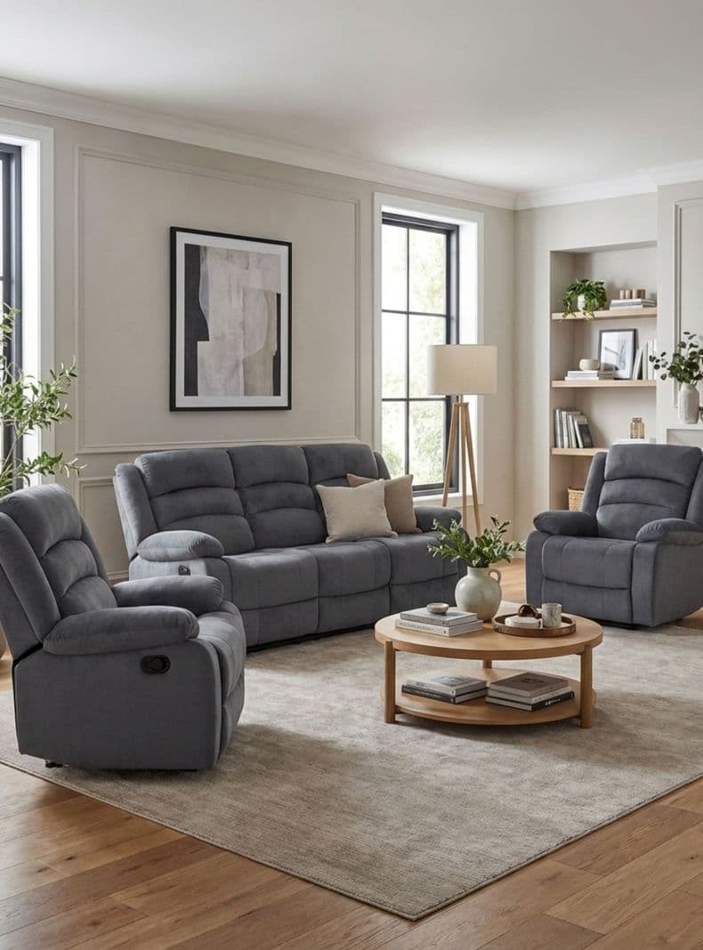 Living Sofa 3 Cuerpos Reclinable Martell + 2 Bergers 98060 Gris