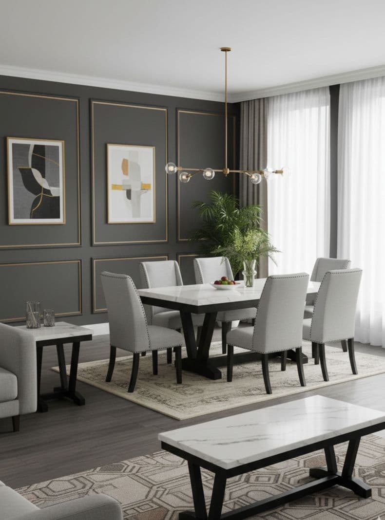 Set de Comedor 6 Sillas Rodeus + Mesa de Centro Marmol Blanco