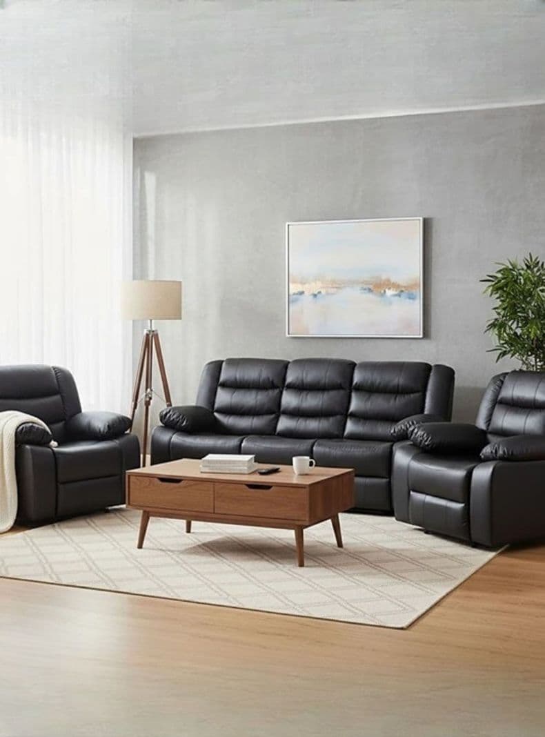 Living Sofa 3 Cuerpos Reclinable Roma + 2 Bergers Reclinables PU