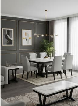 Juego de Comedor 6 Sillas Rodeus + Mesa de Centro + Mesa Lateral Marmol Blanco