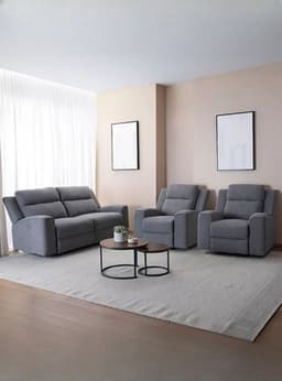 Living Reclinable Sofa 3 Cuerpos + 2 Bergers Electricos Montana Gris KM807RS